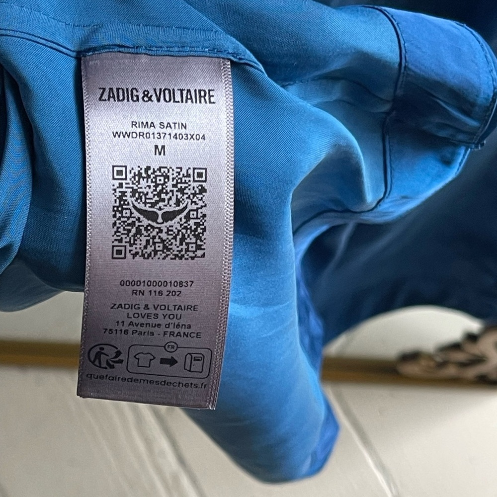 ZADIG & VOLTAIRE NWT Blue Rima Satin Midi Dress - Overseas Star Button Detail - Picture 12 of 16